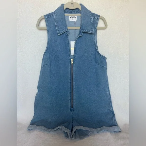 Show Me Your Mumu Women's Medium Wash Reno Sleeveless Denim Romper Size XL NWT - Picture 5 of 14